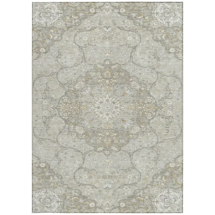 3' X 5' Taupe And Ivory Medallion Washable Indoor Outdoor Area Rug
