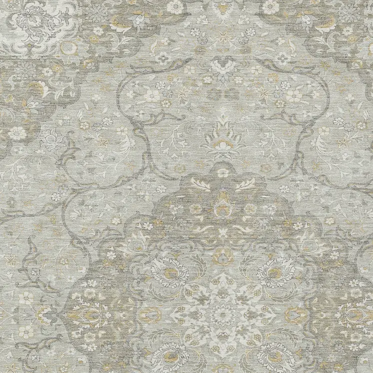 5' X 8' Taupe And Ivory Medallion Washable Indoor Outdoor Area Rug