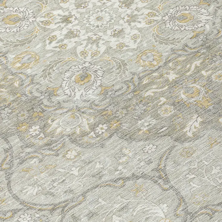8' Taupe And Ivory Round Medallion Washable Indoor Outdoor Area Rug