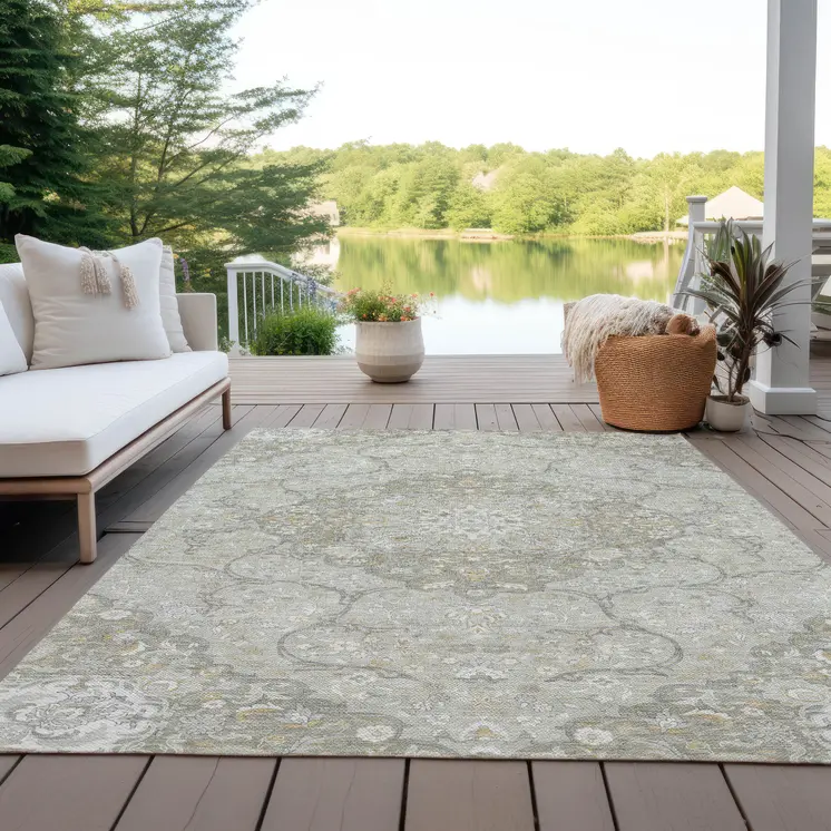 10' X 14' Taupe And Ivory Medallion Washable Indoor Outdoor Area Rug
