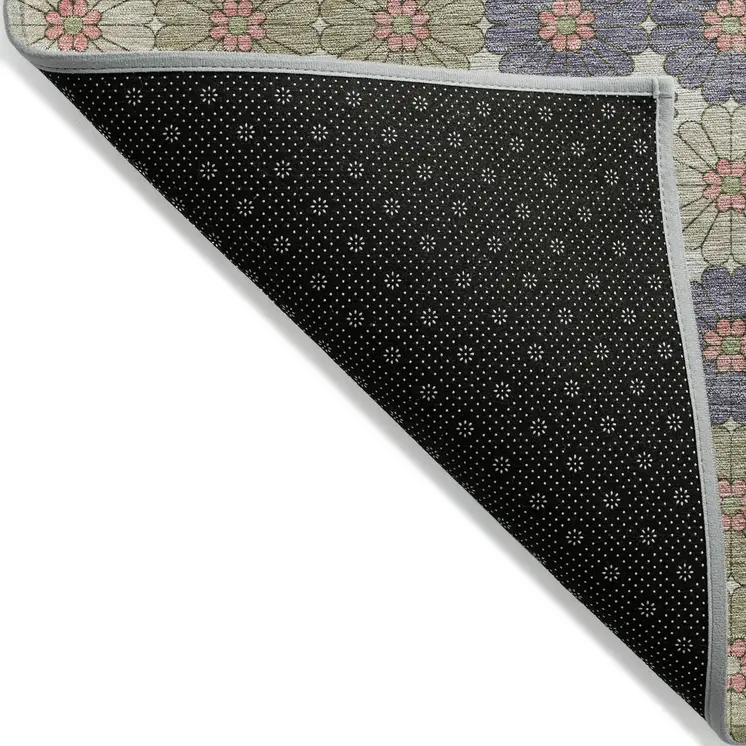10' X 14' Artichoke Green Purple And Ivory Floral Washable Indoor Outdoor Area Rug