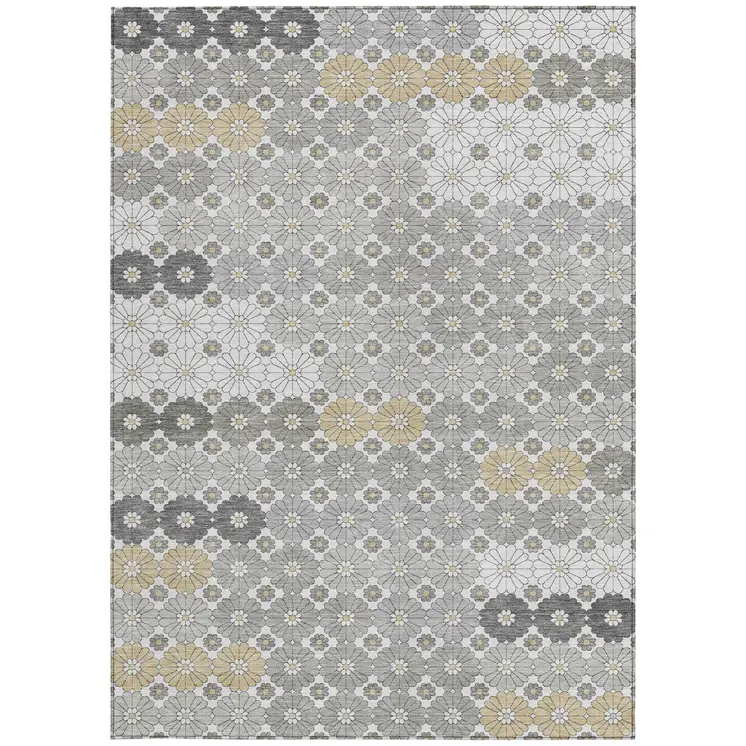 3' X 5' Gray Beige And Ivory Floral Washable Indoor Outdoor Area Rug