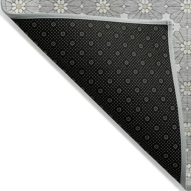 3' X 5' Gray Beige And Ivory Floral Washable Indoor Outdoor Area Rug