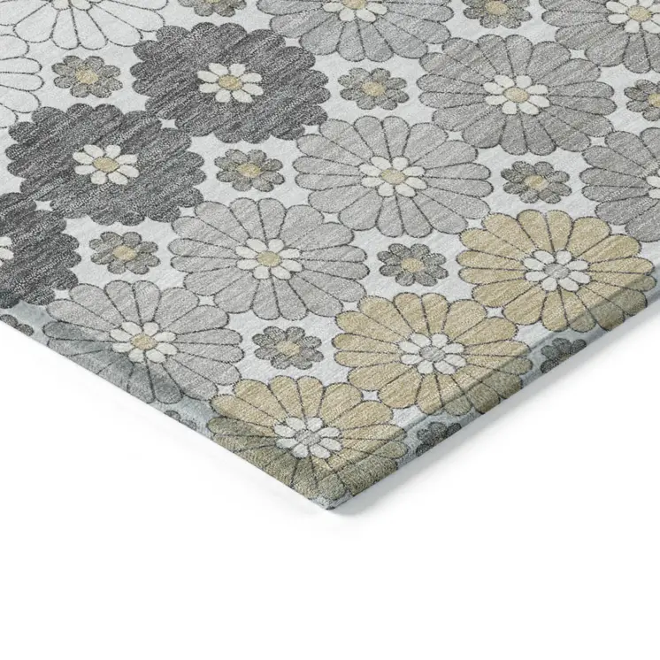 3' X 5' Gray Beige And Ivory Floral Washable Indoor Outdoor Area Rug