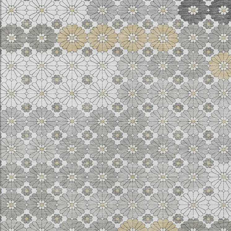 3' X 5' Gray Beige And Ivory Floral Washable Indoor Outdoor Area Rug