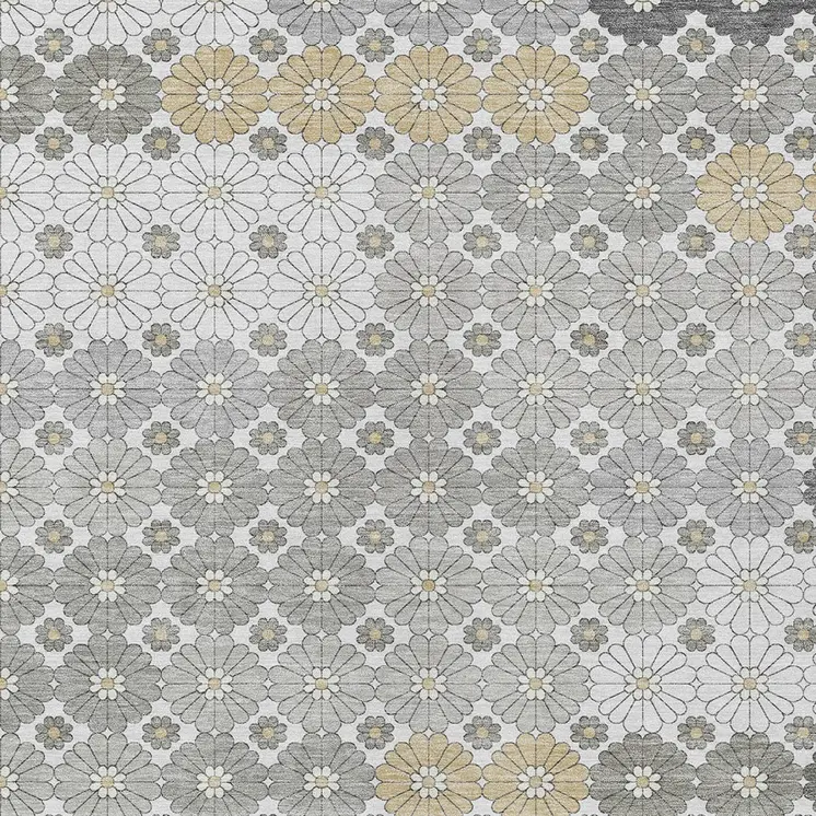 8' X 10' Gray Beige And Ivory Floral Washable Indoor Outdoor Area Rug