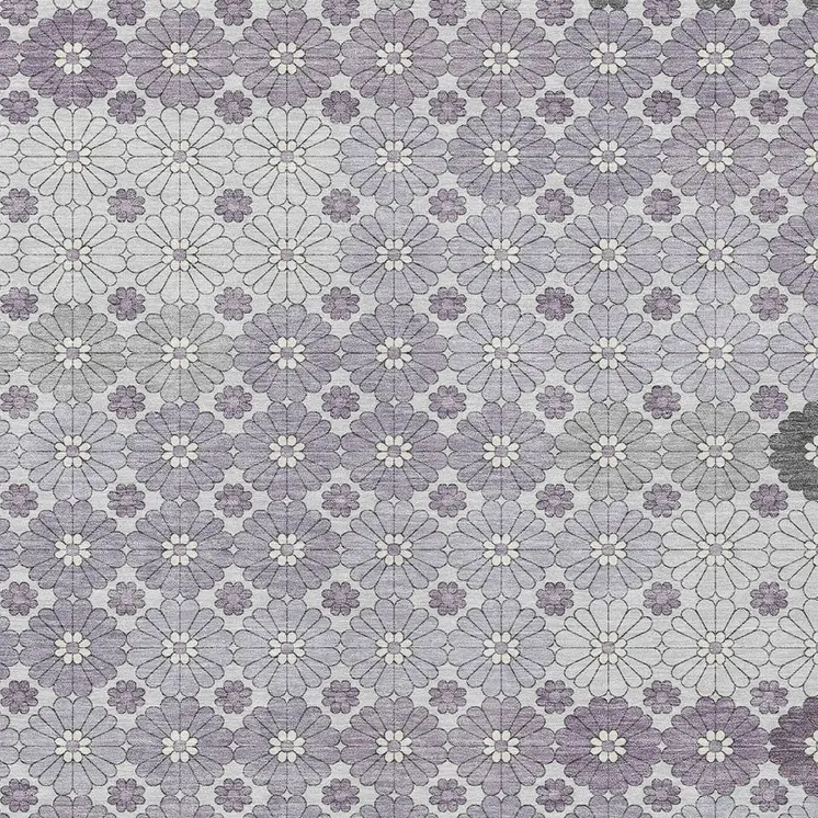 3' X 5' Lavender Gray And Ivory Floral Washable Indoor Outdoor Area Rug