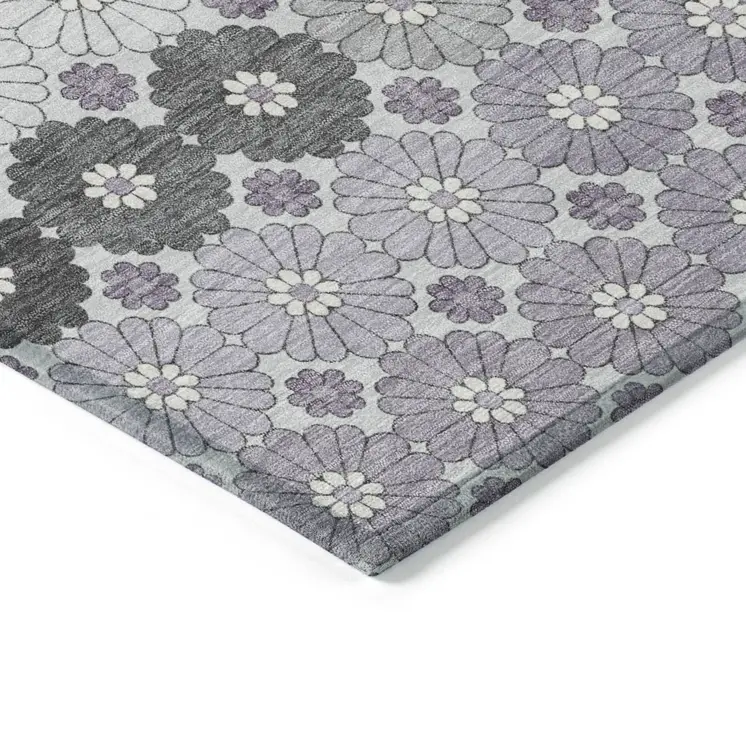 5' X 8' Lavender Gray And Ivory Floral Washable Indoor Outdoor Area Rug