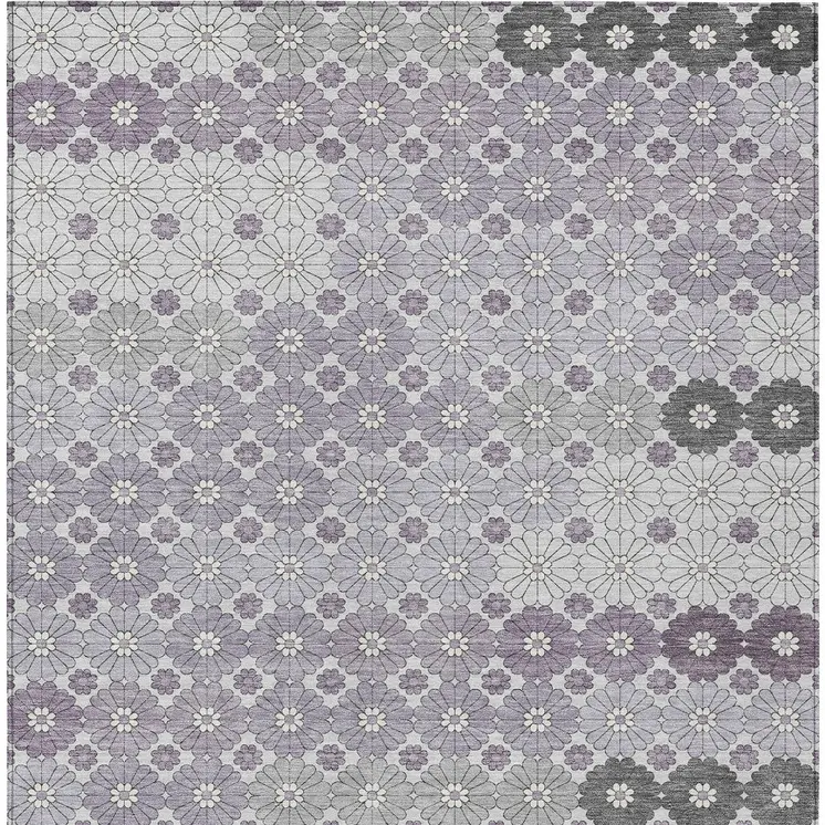 5' X 8' Lavender Gray And Ivory Floral Washable Indoor Outdoor Area Rug