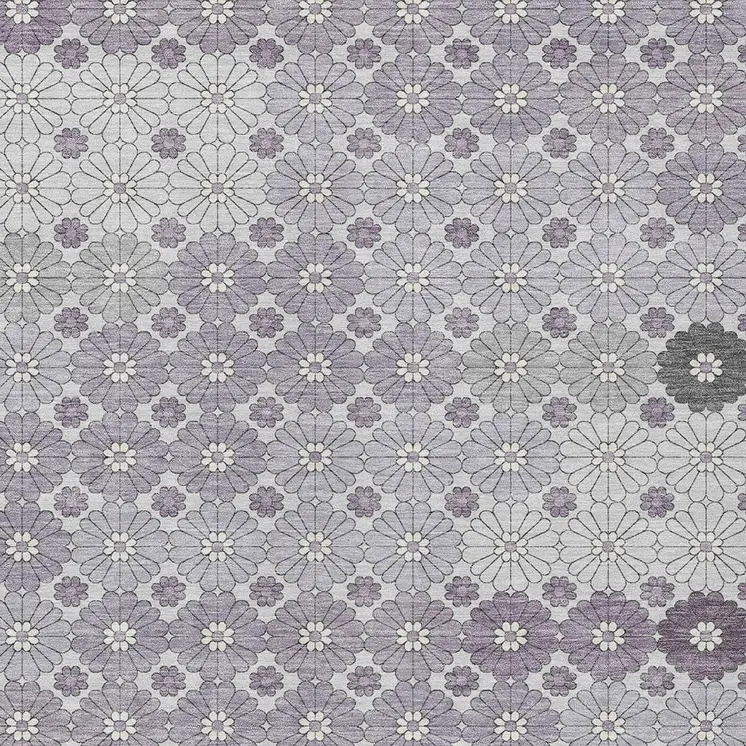 8' X 10' Lavender Gray And Ivory Floral Washable Indoor Outdoor Area Rug
