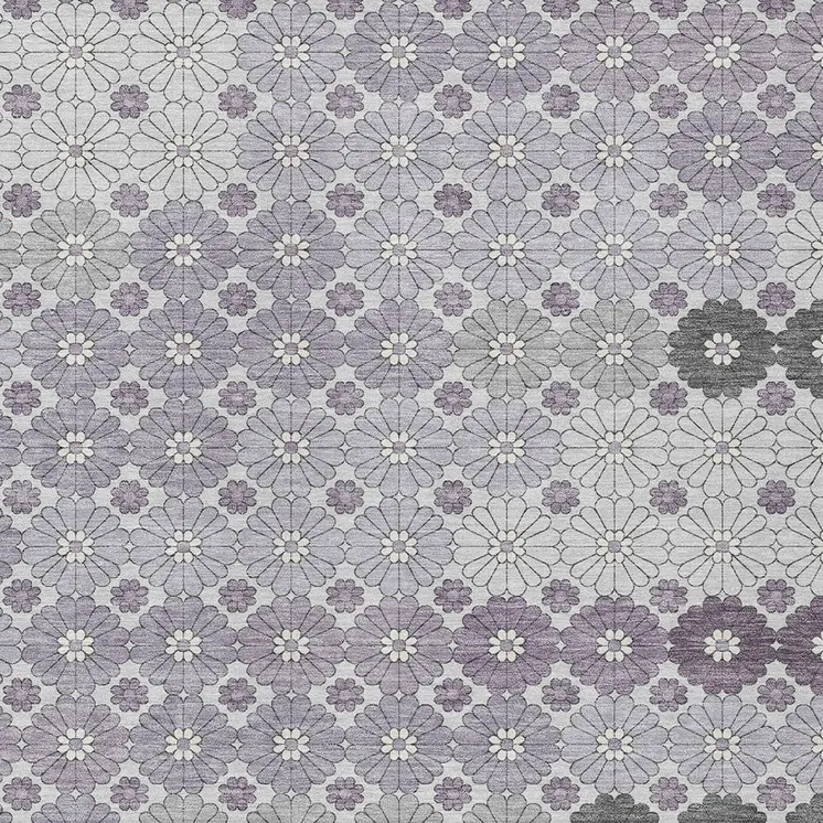 10' X 14' Lavender Gray And Ivory Floral Washable Indoor Outdoor Area Rug