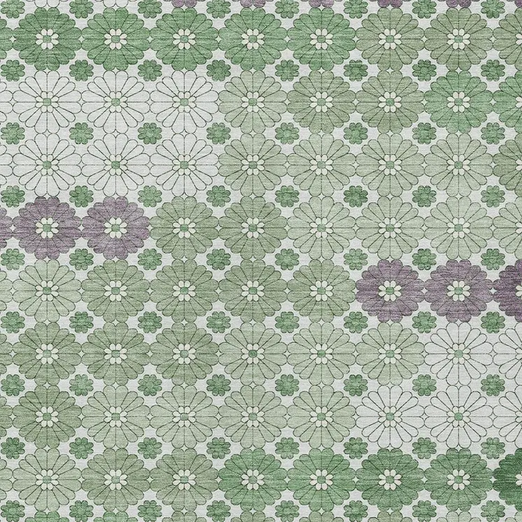 8' X 10' Sage Purple And Ivory Floral Washable Indoor Outdoor Area Rug