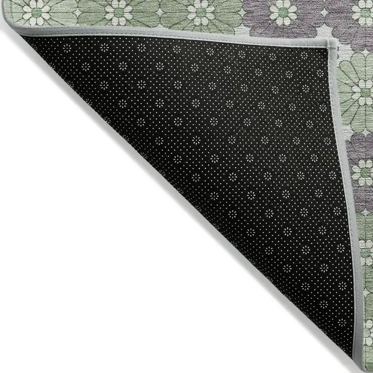 10' X 14' Sage Purple And Ivory Floral Washable Indoor Outdoor Area Rug