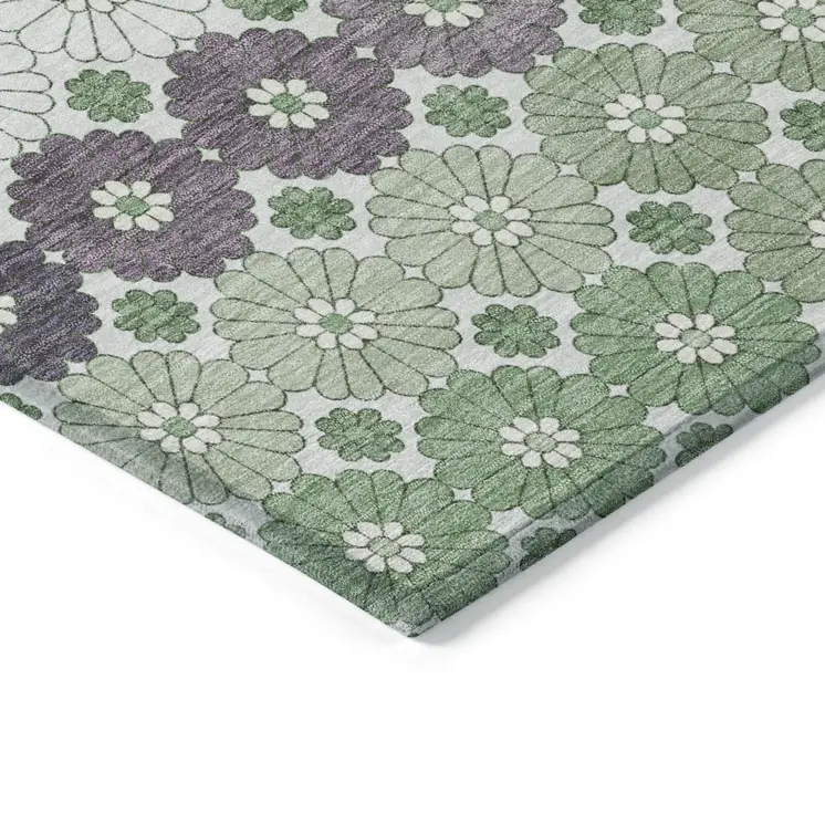 10' X 14' Sage Purple And Ivory Floral Washable Indoor Outdoor Area Rug