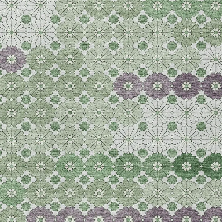 10' X 14' Sage Purple And Ivory Floral Washable Indoor Outdoor Area Rug
