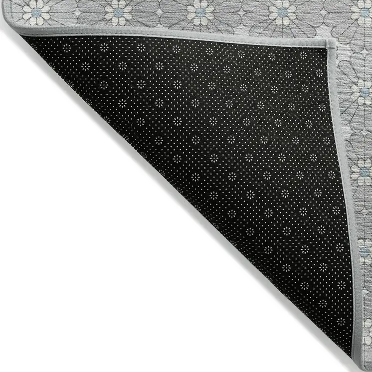 5' X 8' Silver Blue And Ivory Floral Washable Indoor Outdoor Area Rug