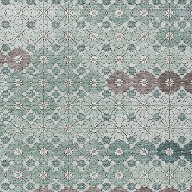 3' X 5' Teal Blue Gray And Ivory Floral Washable Indoor Outdoor Area Rug