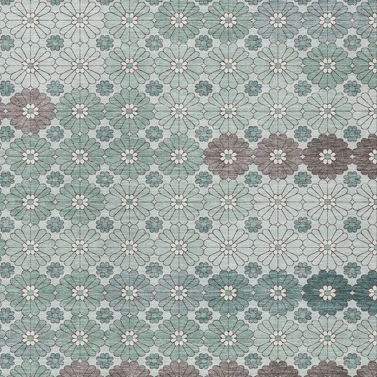 10' X 14' Teal Blue Gray And Ivory Floral Washable Indoor Outdoor Area Rug