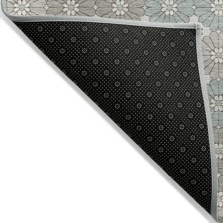 10' X 14' Taupe Teal Blue And Ivory Floral Washable Indoor Outdoor Area Rug