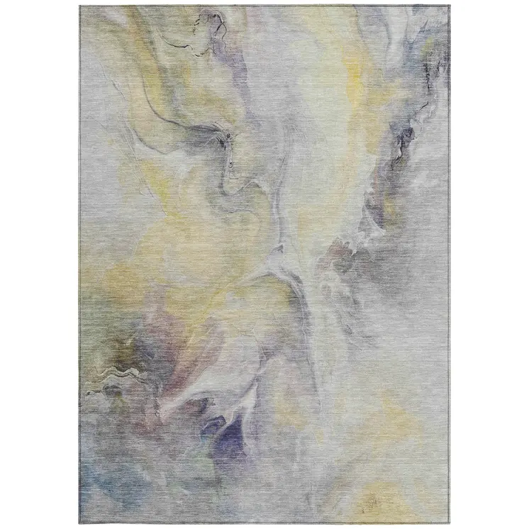 3' X 5' Gold Gray And Purple Floral Washable Indoor Outdoor Area Rug