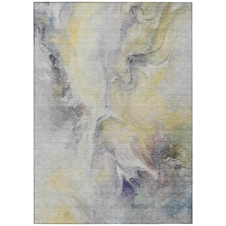 3' X 5' Gold Gray And Purple Floral Washable Indoor Outdoor Area Rug