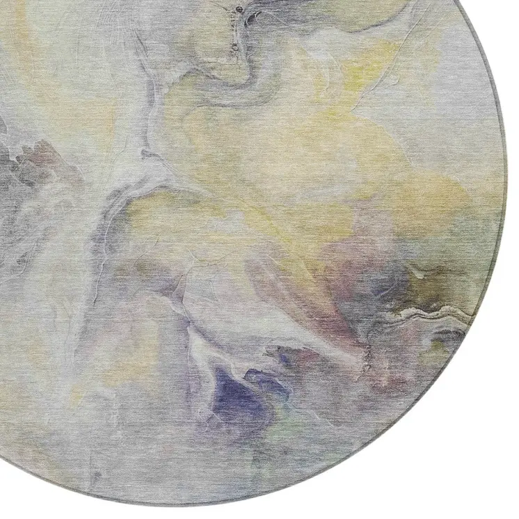 8' Gold Gray And Purple Round Abstract Washable Indoor Outdoor Area Rug