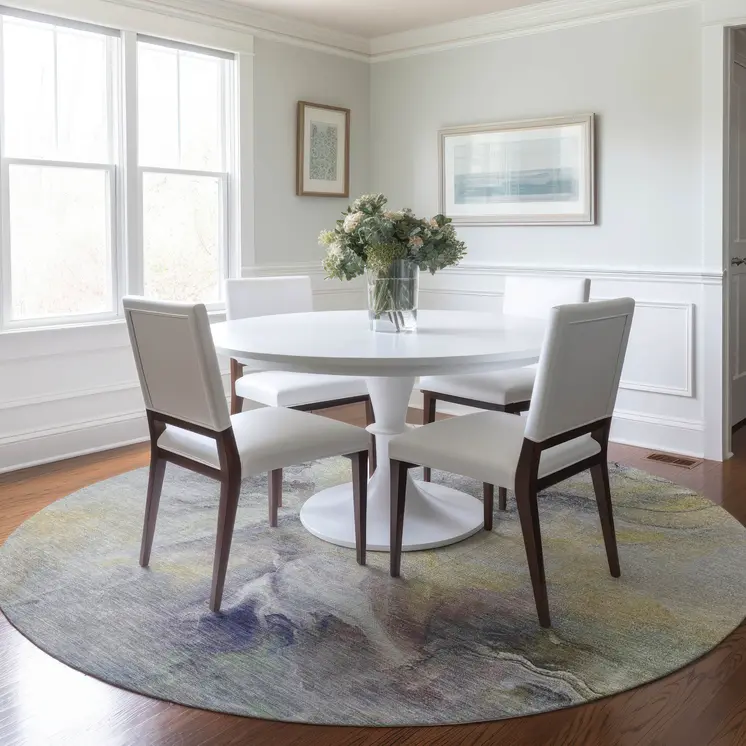 8' Gold Gray And Purple Round Abstract Washable Indoor Outdoor Area Rug