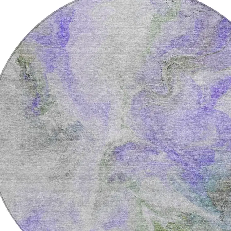 8' Lavender Gray And Green Round Abstract Washable Indoor Outdoor Area Rug