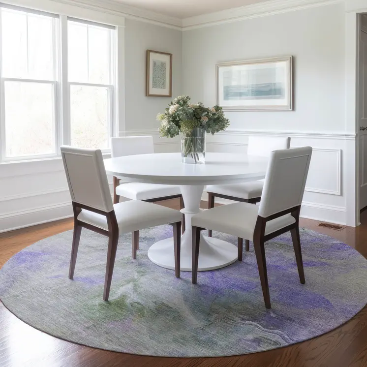8' Lavender Gray And Green Round Abstract Washable Indoor Outdoor Area Rug