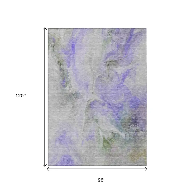 8' X 10' Lavender Gray And Green Abstract Washable Indoor Outdoor Area Rug