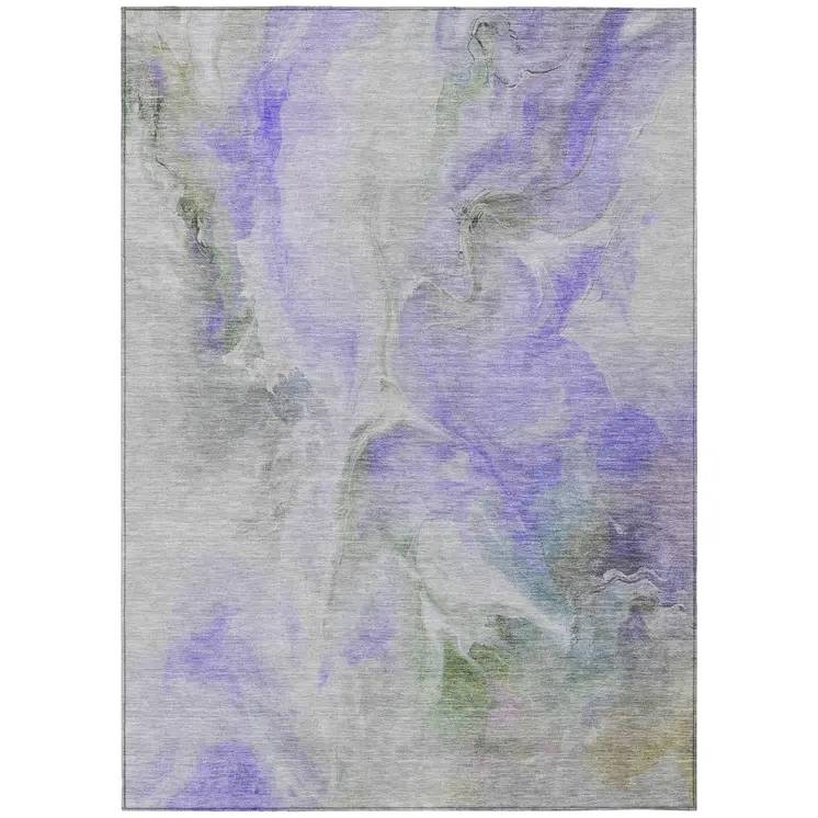 9' X 12' Lavender Gray And Green Abstract Washable Indoor Outdoor Area Rug