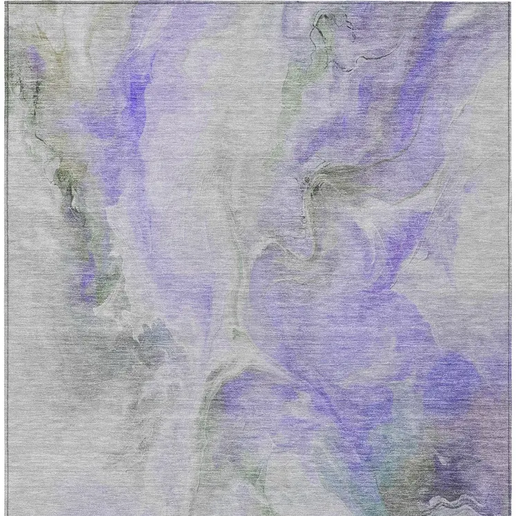 9' X 12' Lavender Gray And Green Abstract Washable Indoor Outdoor Area Rug