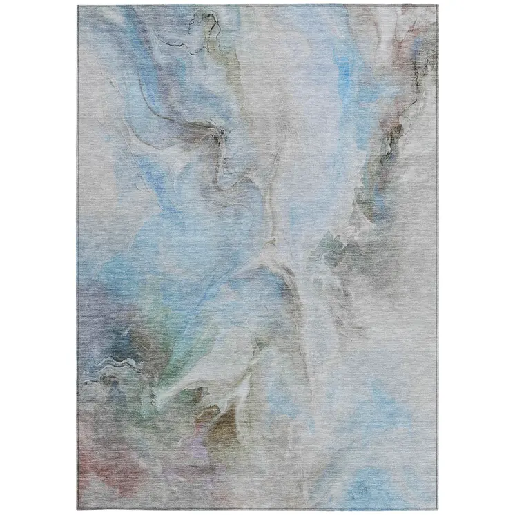 3' X 5' Sky Blue Gray And Ivory Abstract Washable Indoor Outdoor Area Rug