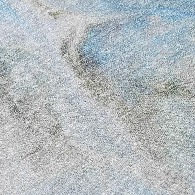 8' Sky Blue Gray And Ivory Round Abstract Washable Indoor Outdoor Area Rug
