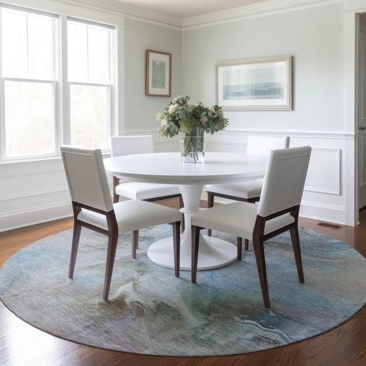 8' Sky Blue Gray And Ivory Round Abstract Washable Indoor Outdoor Area Rug