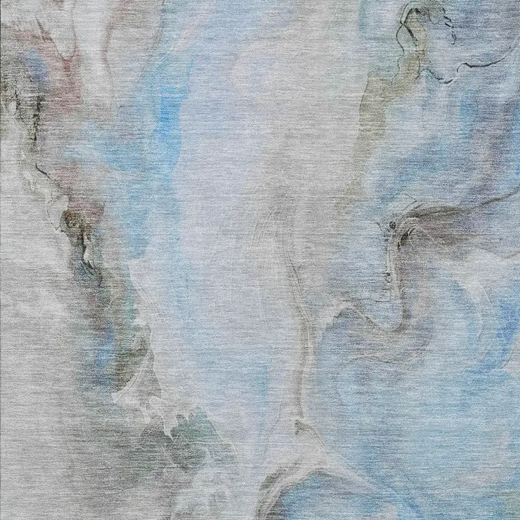 9' X 12' Sky Blue Gray And Ivory Abstract Washable Indoor Outdoor Area Rug