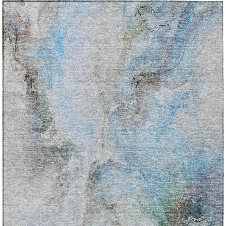 10' X 14' Sky Blue Gray And Ivory Abstract Washable Indoor Outdoor Area Rug