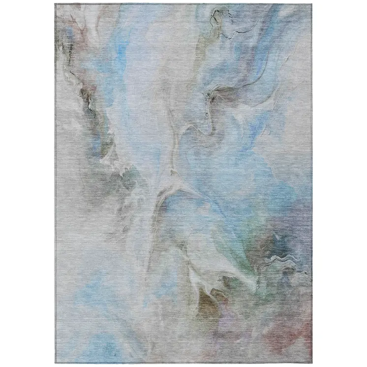 10' X 14' Sky Blue Gray And Ivory Abstract Washable Indoor Outdoor Area Rug