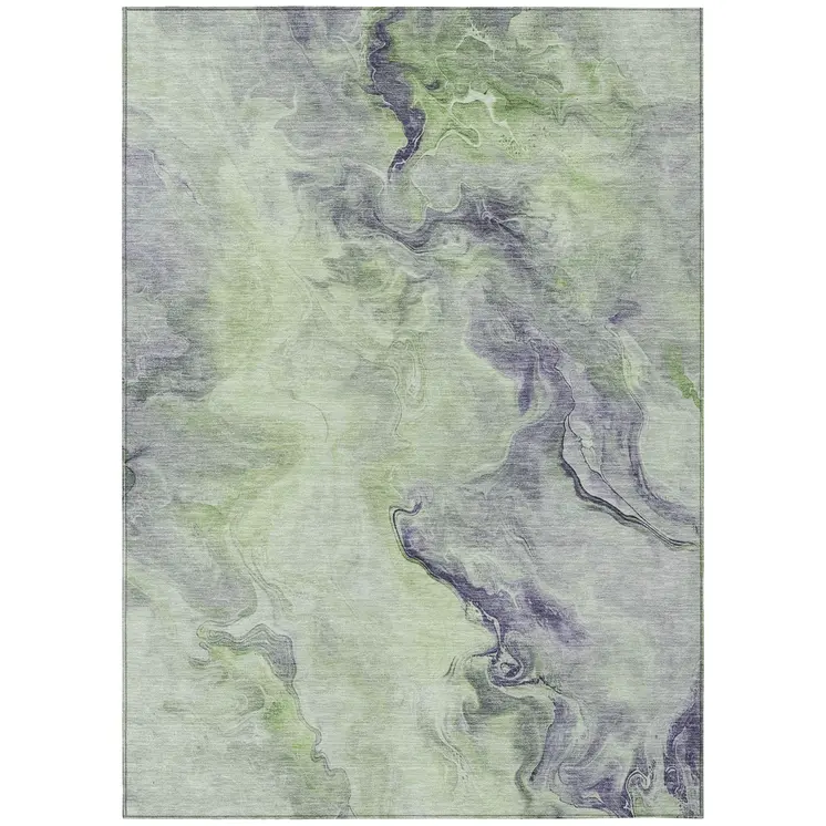 3' X 5' Artichoke Green And Lavender Abstract Washable Indoor Outdoor Area Rug