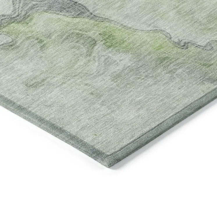 3' X 5' Artichoke Green And Lavender Abstract Washable Indoor Outdoor Area Rug