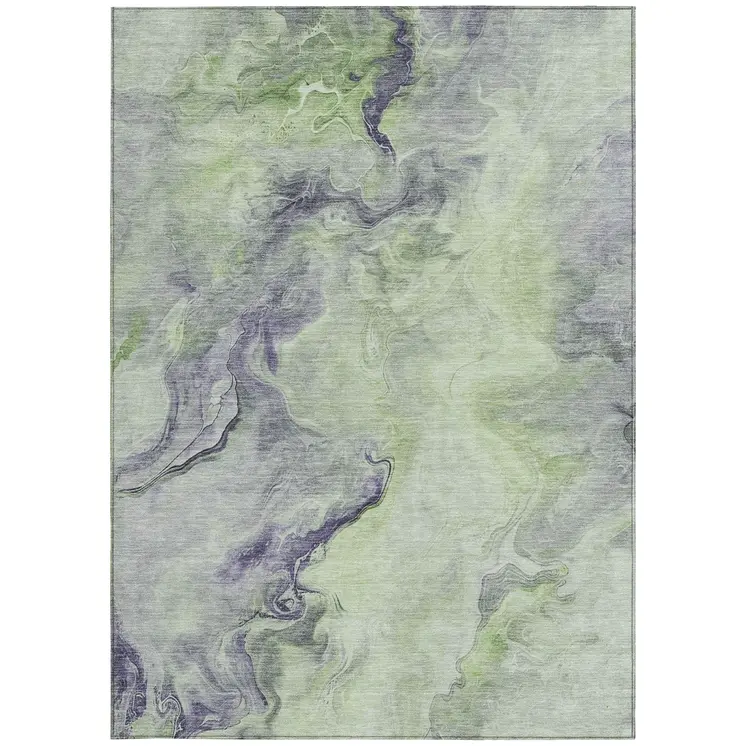 3' X 5' Artichoke Green And Lavender Abstract Washable Indoor Outdoor Area Rug