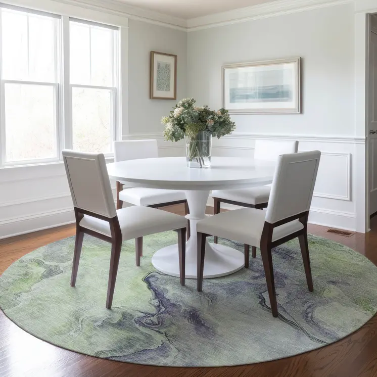 8' Artichoke Green And Lavender Round Abstract Washable Indoor Outdoor Area Rug