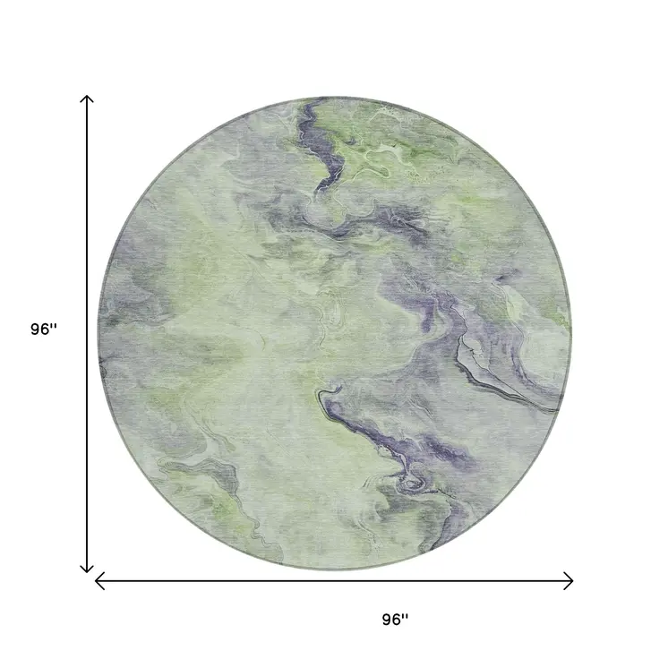 8' Artichoke Green And Lavender Round Abstract Washable Indoor Outdoor Area Rug