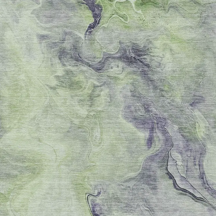 9' X 12' Artichoke Green And Lavender Abstract Washable Indoor Outdoor Area Rug