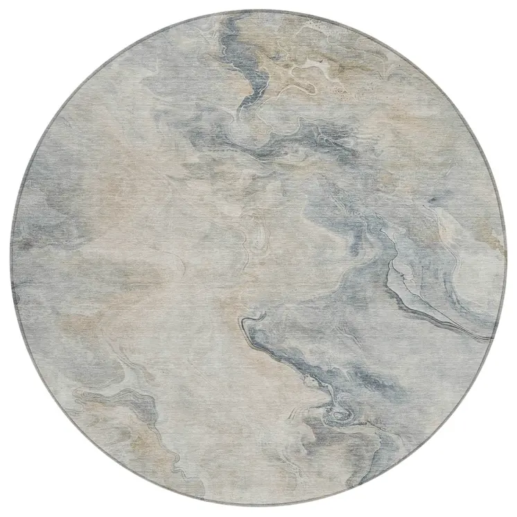 8' Beige Khaki And Gray Round Abstract Washable Indoor Outdoor Area Rug