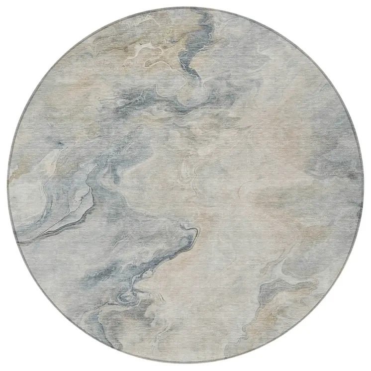 8' Beige Khaki And Gray Round Abstract Washable Indoor Outdoor Area Rug