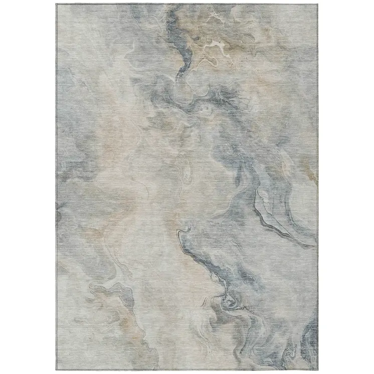 8' X 10' Beige Khaki And Gray Abstract Washable Indoor Outdoor Area Rug