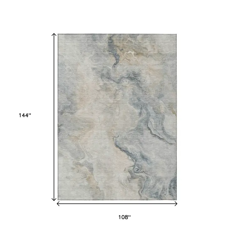 9' X 12' Beige Khaki And Gray Abstract Washable Indoor Outdoor Area Rug