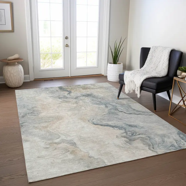 9' X 12' Beige Khaki And Gray Abstract Washable Indoor Outdoor Area Rug