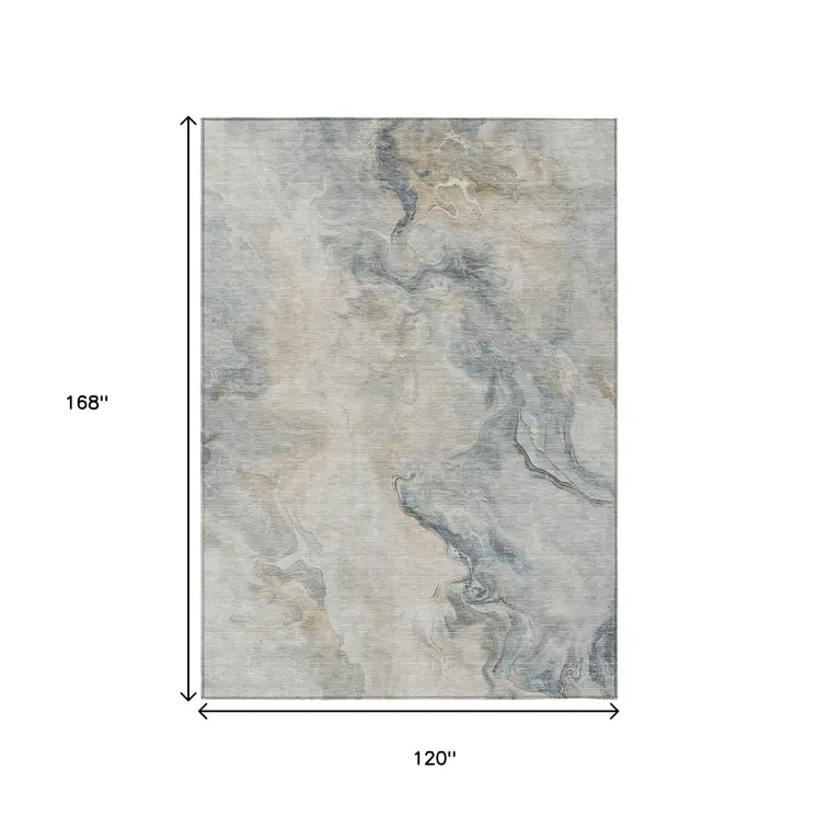 10' X 14' Beige Khaki And Gray Abstract Washable Indoor Outdoor Area Rug